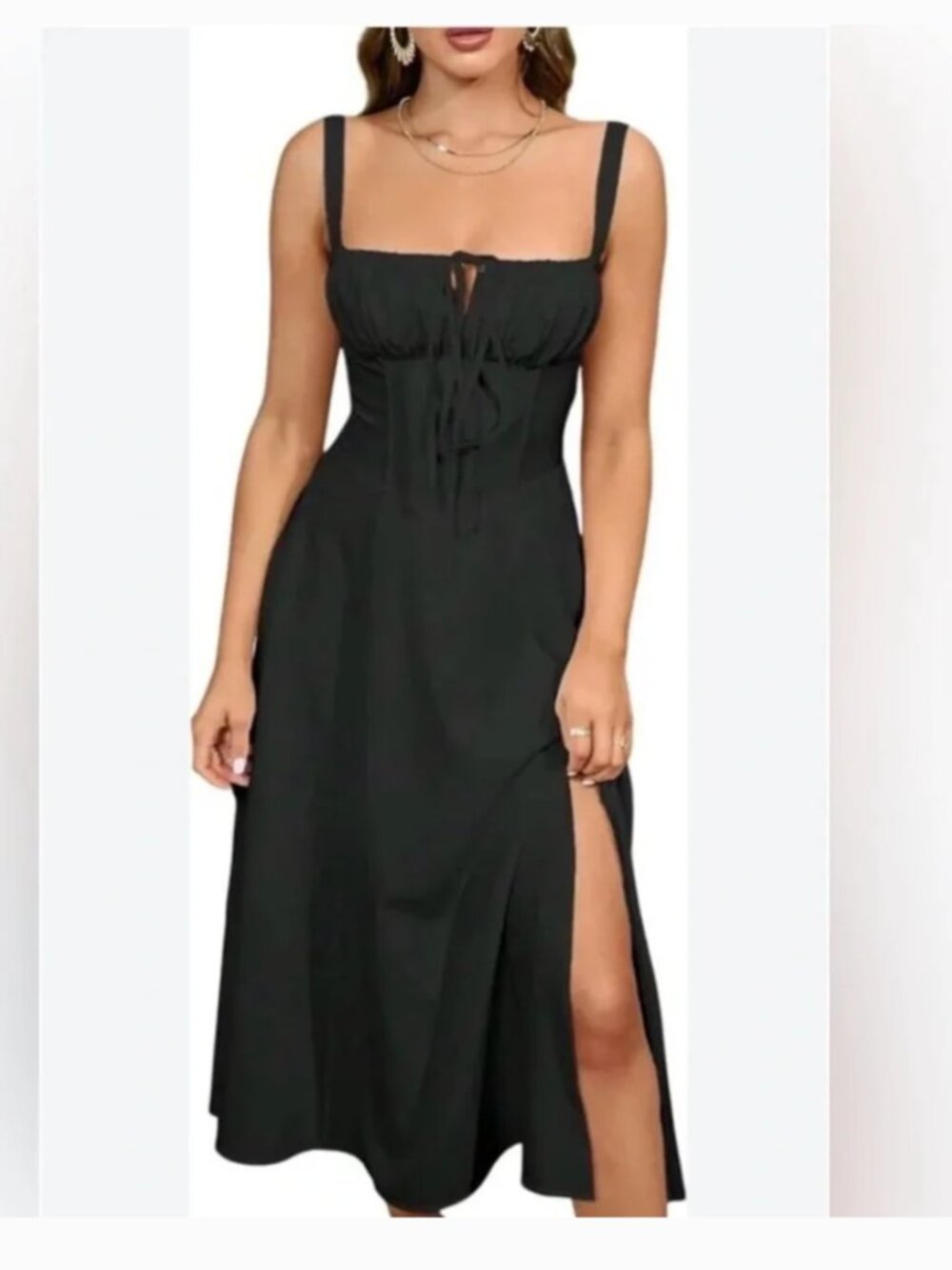 Marthea Milkmaid Coquette Lace up Corset style dress Midi Sleeveless sz M